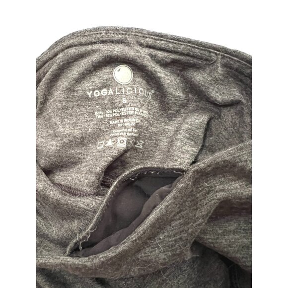 Yogalicious Capri Workout Leggings Sz Small Grey Blue and White w/ Waist Pocket - Picture 4 of 6